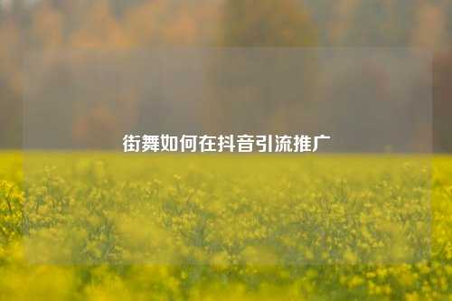 街舞如何在抖音引流推广